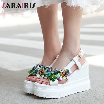 

SARAIRIS Ladies Beach High Wedges Sandals Summer Fashion Colorful Appliques Sandals Women Comfort High Platform Shoes Woman