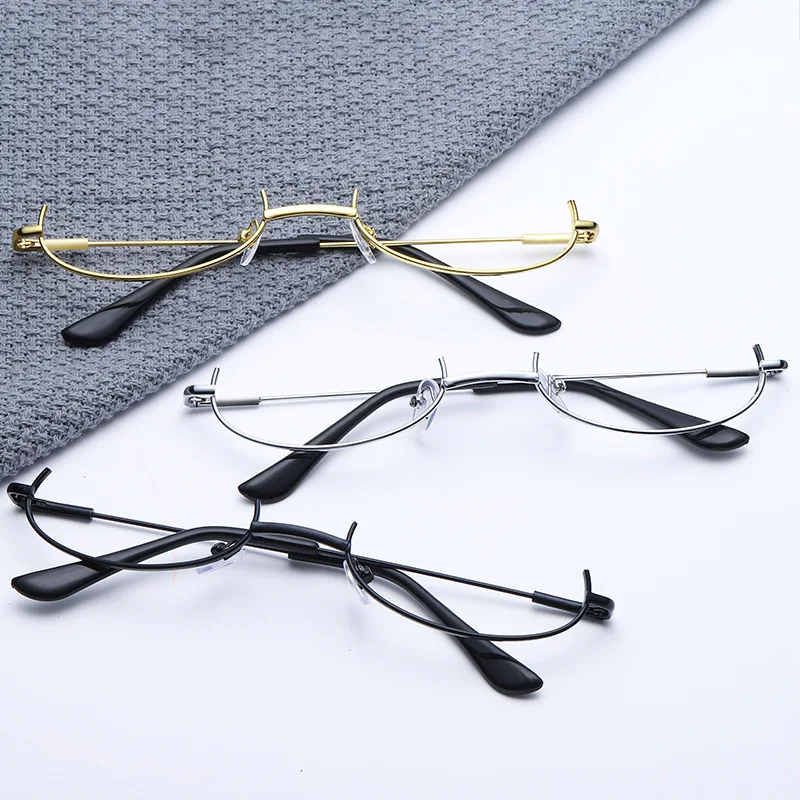 

Optical Frames Eyeware Clear Lens Eye Glass Round Half Frame Metal Silver Black Designer Women Men