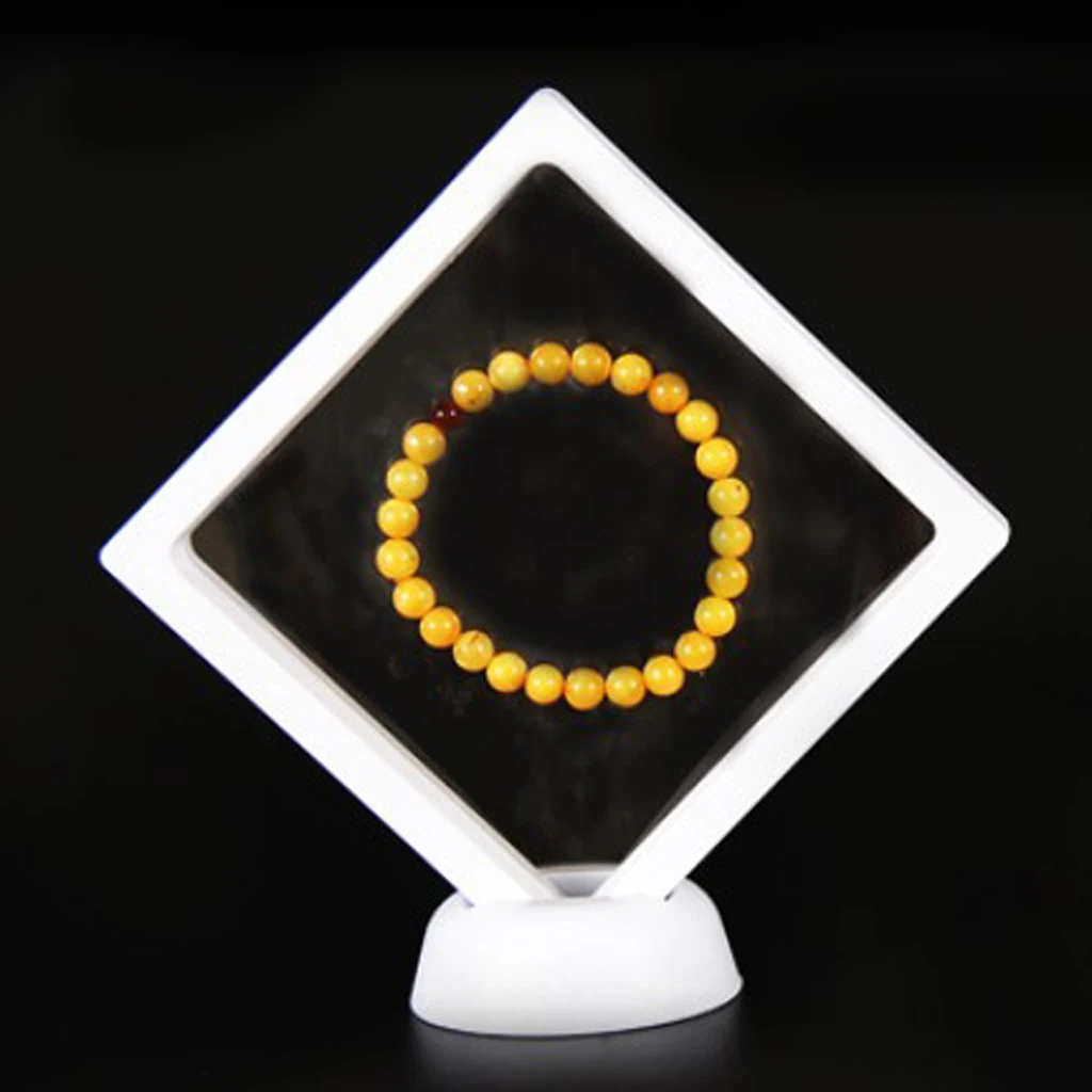 3D Floating Frame Display Holder Coin Display Stand for Challenge Coins, Jewelry, Antique, Medal, White 7x7cm