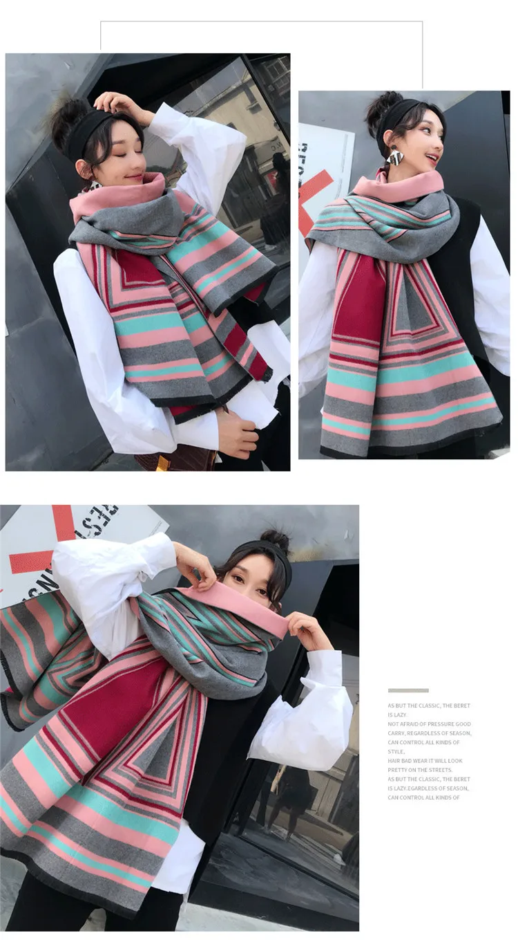 Теплый толстый модный пэчворк шарфы для Для женщин зимнее пончо женственное пальто шарф Для женщин палантин шаль Пашмина