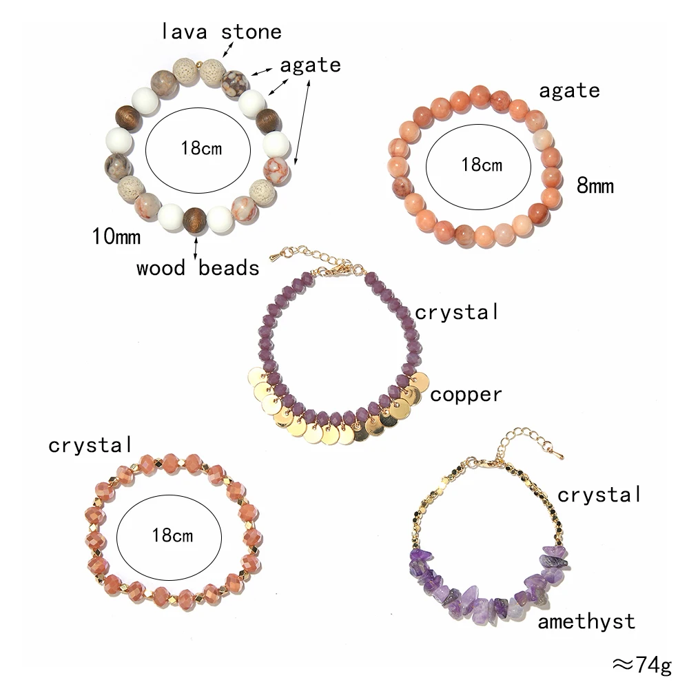 NEW Fashion Multilayer Women Bracelets & Bangles Golden Leaf Open Cuff Natural Stone Crystal Bracelet Set Lady Jewelry BCSET320