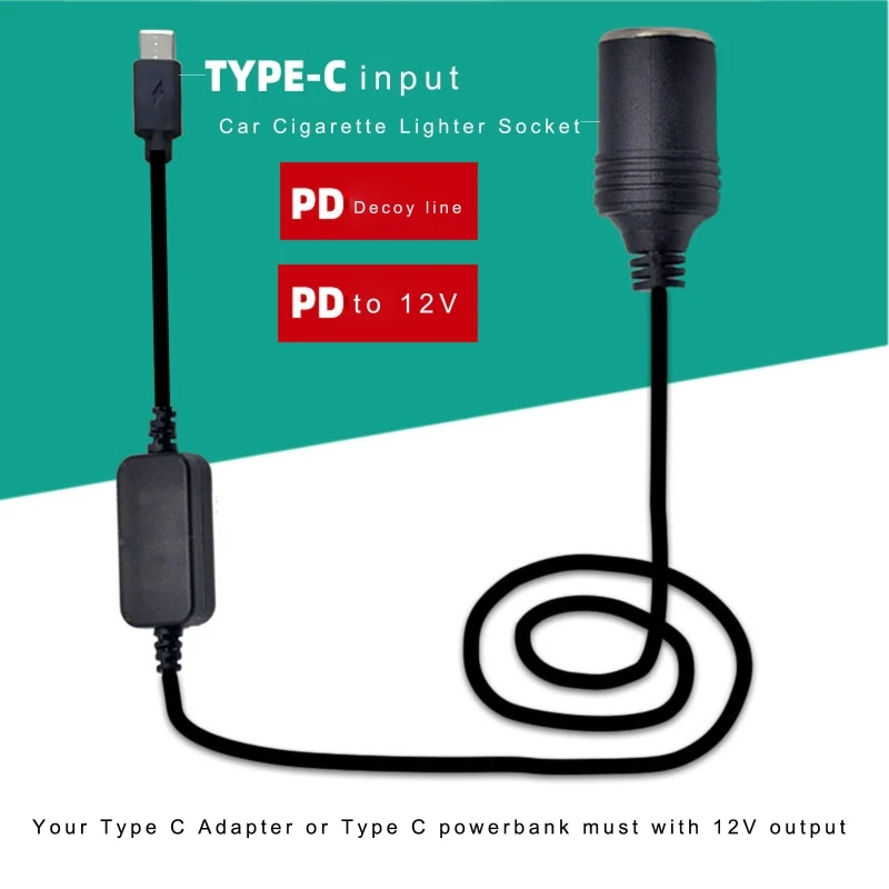 Comprar USB C PD a 12V 60W enchufe de encendedor de coche cable Adaptador  convertidor hembra para cargador de coche aspiradora de coche