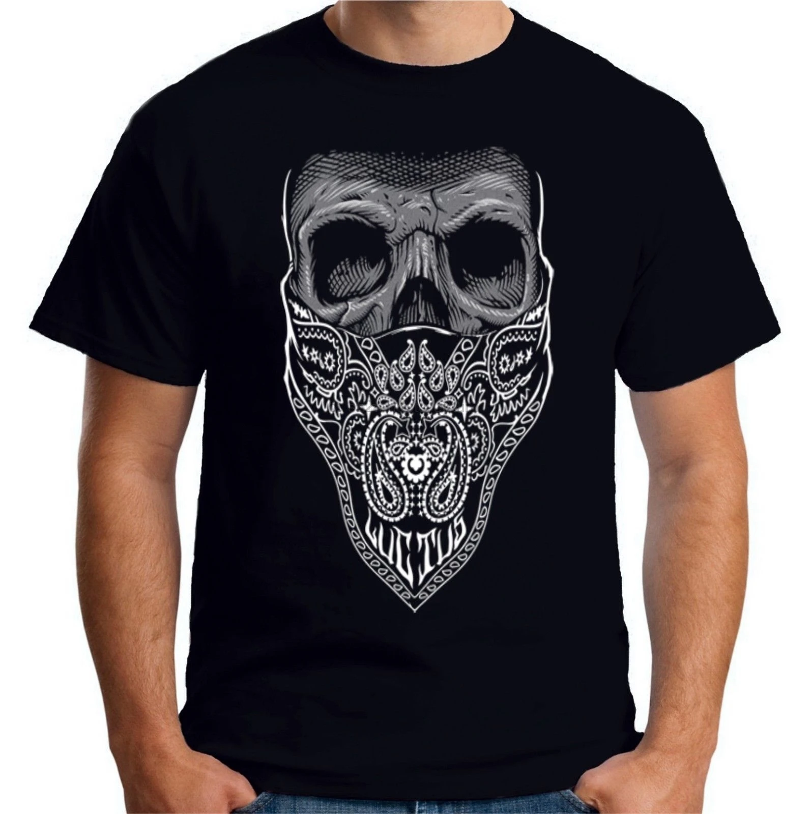 

2019 Summer Fashion Hot Mens T-Shirt Bandit Bandana Skull Cowboy Gangster Tee Shirt