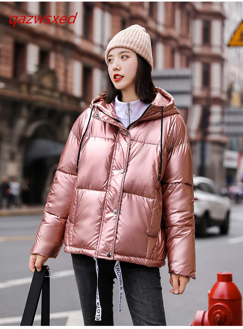 Qazwsxed Maɺm sexy winter hooded luster leisure thick warm down jacket punk street style cotton clothes fashion reflective coat | Женская