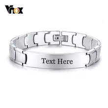 Vnox простой ID тег Браслеты для мужчин гравировка имя Дата вдохновение ремешок pulsera masculina 8,26"