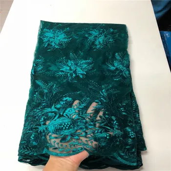 

2020 African Beaded Lace Fabric Embroidered Nigerian Laces Fabric green High Quality Gold French Tulle Lace Fabric For Women