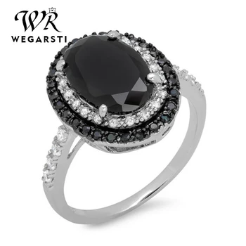 

WEGARSTI Black Spinel Ring Sterling Silver 925 Fine Jewelry Black Gemstone Rings For Women Oval Shaped Zircon Gift Wholesale