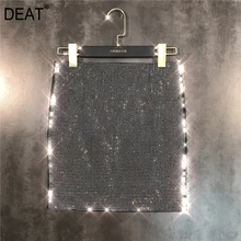 DEAT Новая модная короткая женская юбка со стразами модная сексуальная блестящая повседневная горячая Распродажа низ BF019