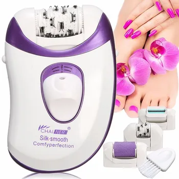 

4 in 1 Electric Epilator Rechargeable Callus Remover Device Hair Removal Shaver Pivoting Head Multifunctional Epilator w/ 4 Head