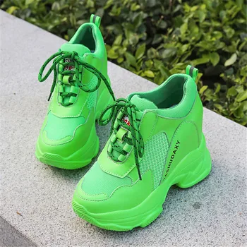 

Round head casual spring and autumn new designer mesh breathable tie with increased thick bottom casual wild women's shoes