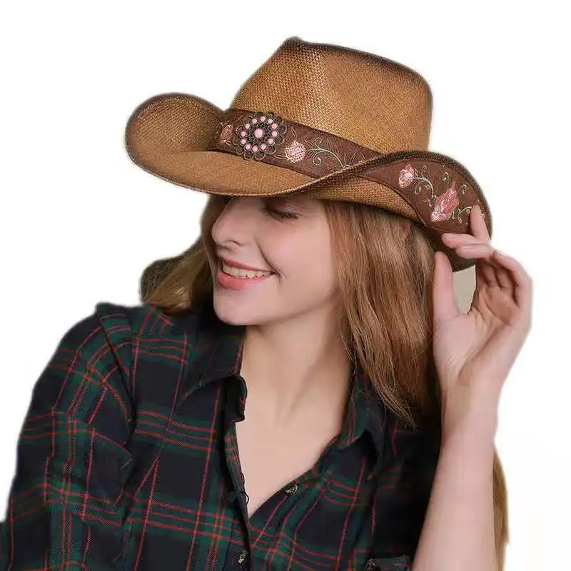 Women and Men Western Cowboy Hats Vintage Medieval Embroidery Visor