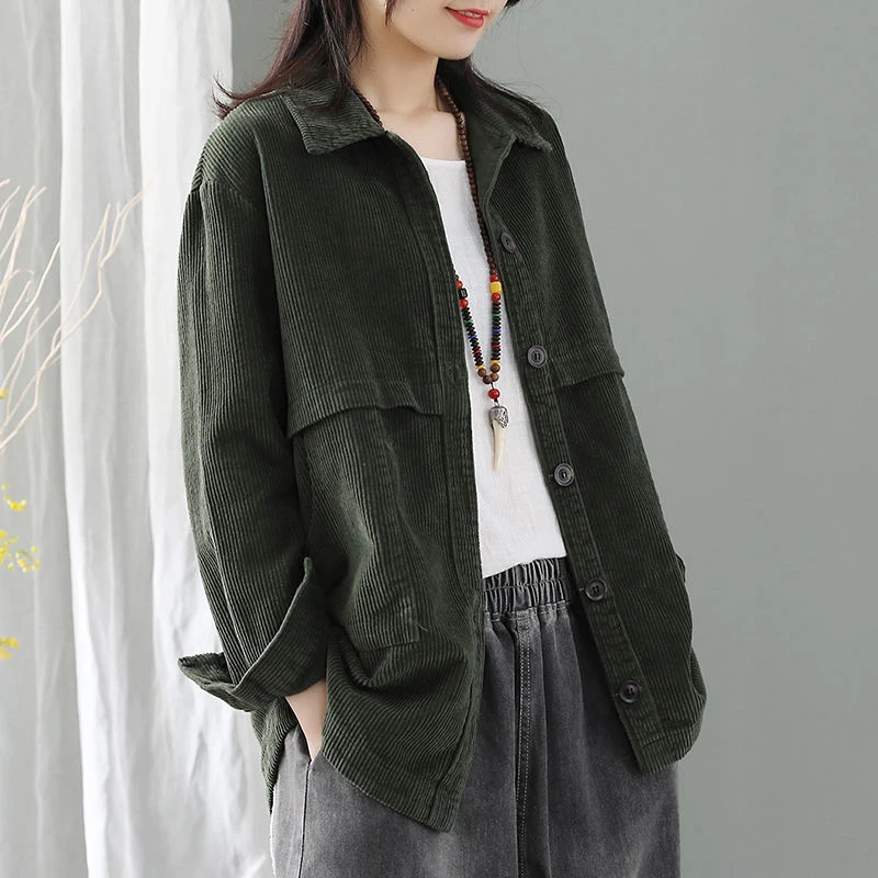 amazing  New 2019 Autumn Korea Fashion Women Long Sleeve Corduroy Coats Loose Casual Turn-down Collar Retro 