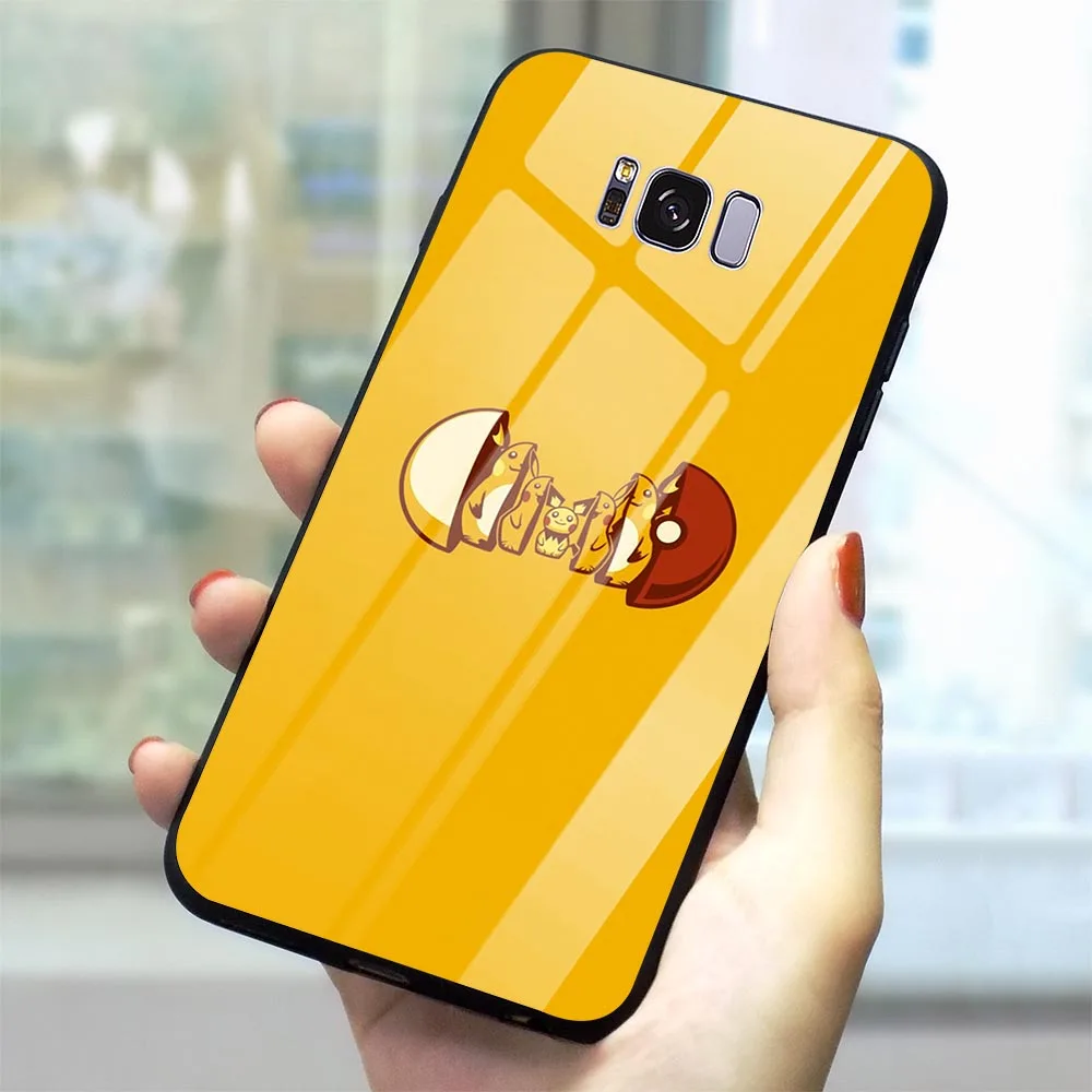 

Phone Case For Galaxy S9 Cute Pikachu Tempered Glass Cover Note 8 9 S7 Edge S8/S9 Plus S10 A10/20/30/40/50/60/70 M40