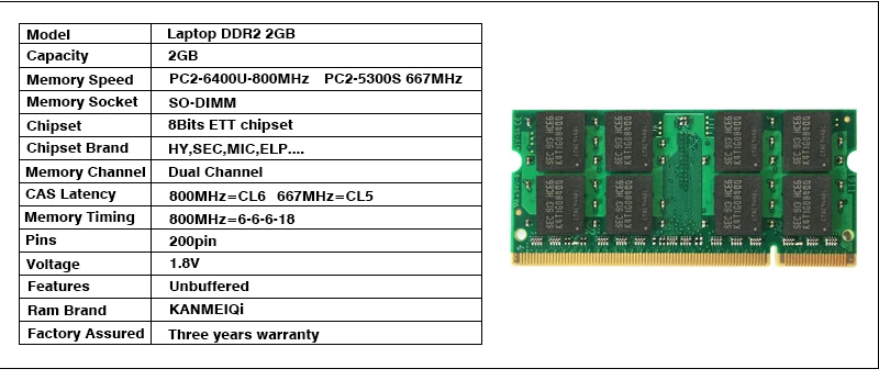 Kanmeiqi оперативная память DDR2 2 Гб PC2-6400u 667/800 МГц памяти ноутбука Тетрадь somidd 1,8 v