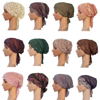 

New Women Muslim Inner Hat Indian Beanie Hair Loss Lace Cap Turban Islamic Headscarf Islamic Chemo Cancer Headwar Ladies