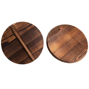 

2Pcs Kitchen Wooden Pot Cover Handle Pan Lid Eco-Friendly Anti-Scalding Wood Baking Pot Lids Cover - 40Cm & 26Cm