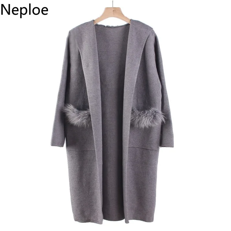 Neploe Loose Simple Knit Cardigans Women Autumn Winter Long Sweater Long Sleeve Solid Coat Hooded Pocket Pull Femme 46919