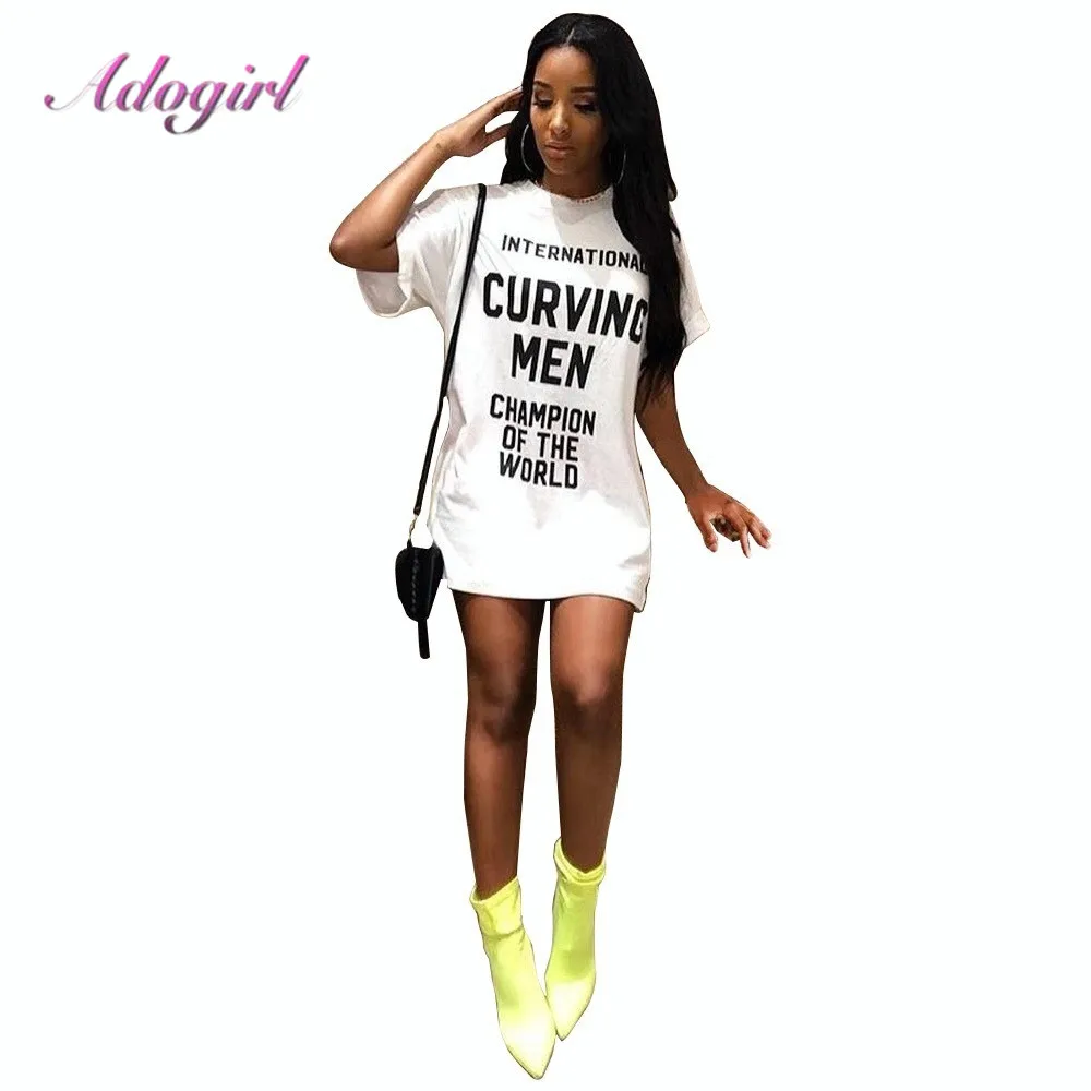 

Adogirl Elegant Letter Print Short Sleeve O Neck Loose Mini Dress Women Casual Streetwear Evening Party Club Dresses Vestidos