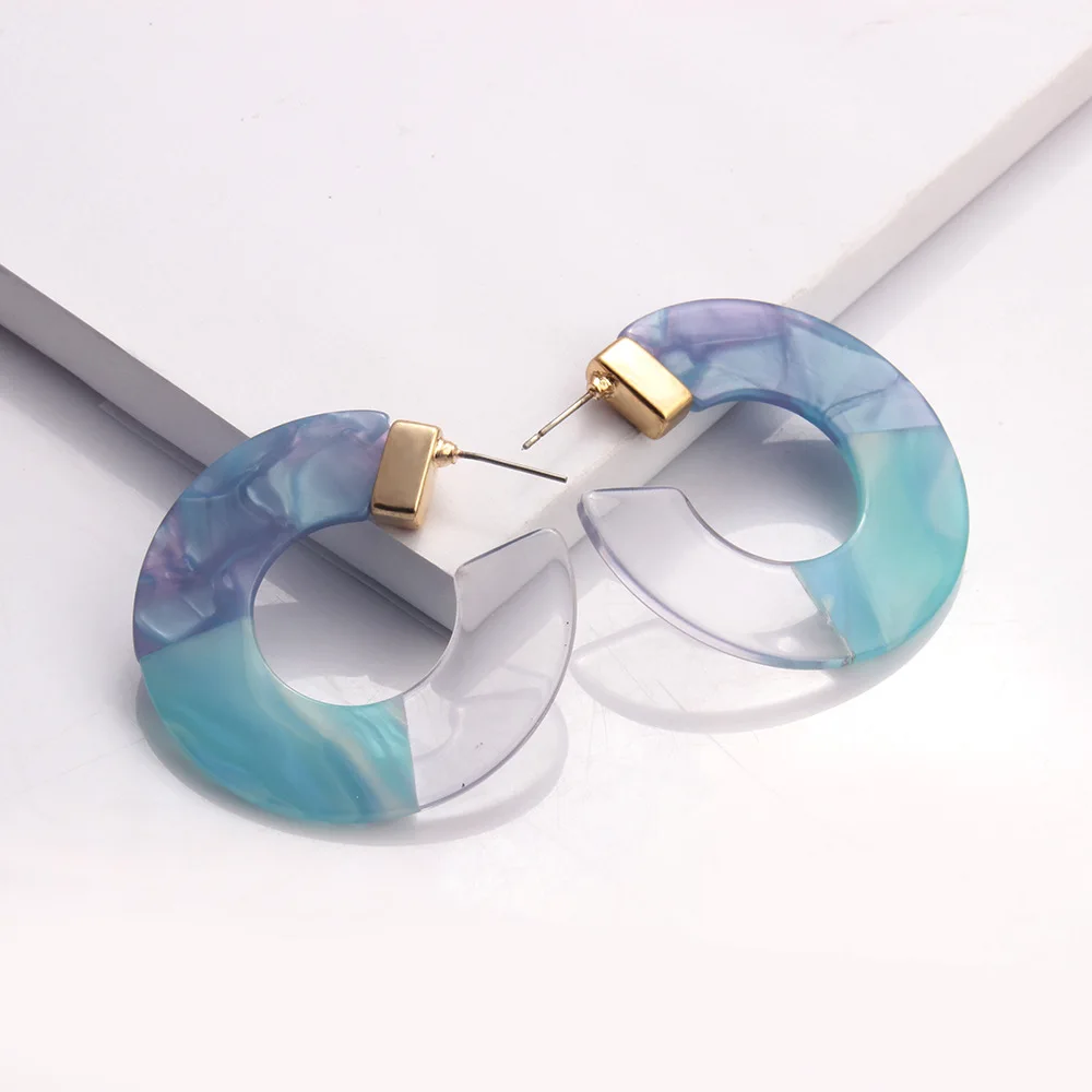 Retro Three-color Splice Round Earring Women Acrylic Resin Oversize Circle Statement Hoop Earrings Trendy Jewelry Accessory - Окраска металла: 002