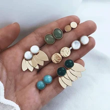 7 пар/компл. Boho в виде геометрических фигур камень серьги для Для женщин панковские серьги-гвоздики личности вечерние богемные Свадебные украшения Новая мода