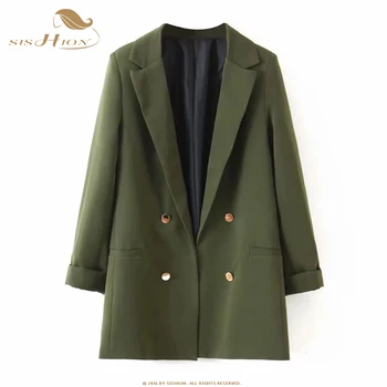 

SISHION Vintage double breasted blazer office ladies long sleeve loose suit female jacket female blazers SP0856