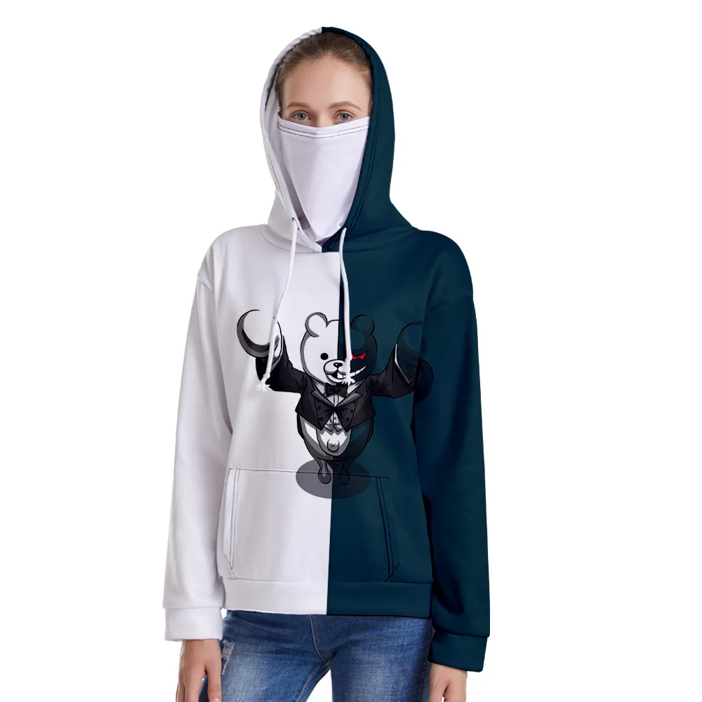 

Danganronpa Cosplay costume Black White Bear Sweater Thicken Cotton Hooded With face towel Coat Jacket With Hat Halloween Party