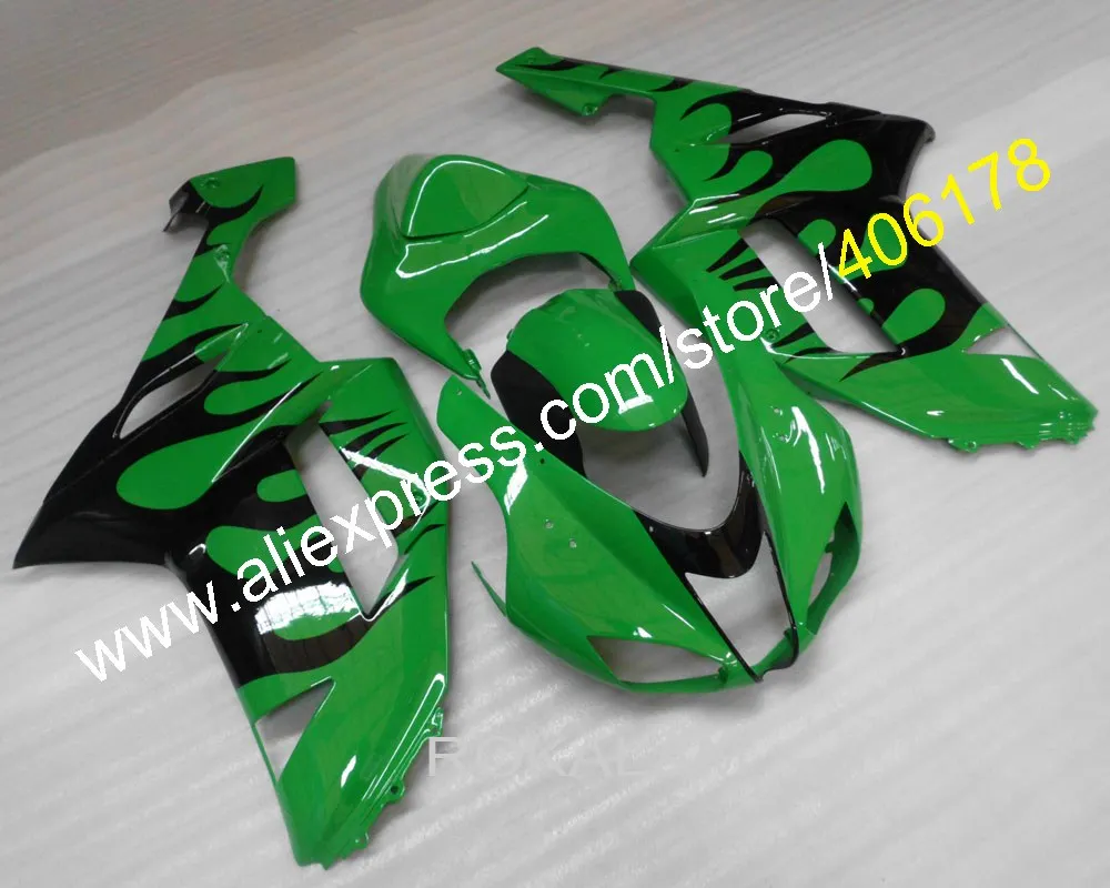 

Мотоциклетные Обтекатели для Kawasaki Ninja ZX6R 2007 2008, цвет зеленый/черный, дорожный обтекатель (литьё под давлением)