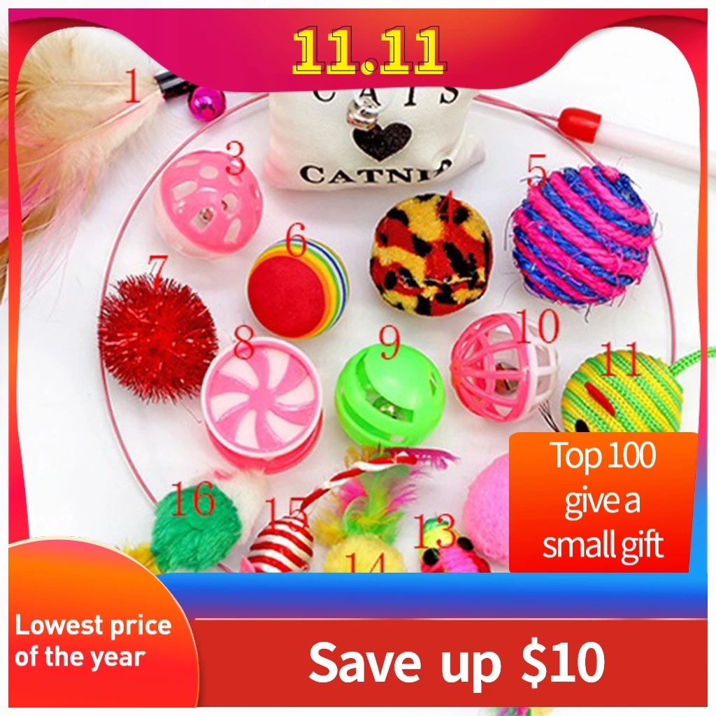 

16Pcs Cat Toys Variety Pack Dog Toy Funny Cat Mouse Sisal Baby Cat Love Toy Set brinquedo para gato hot sale