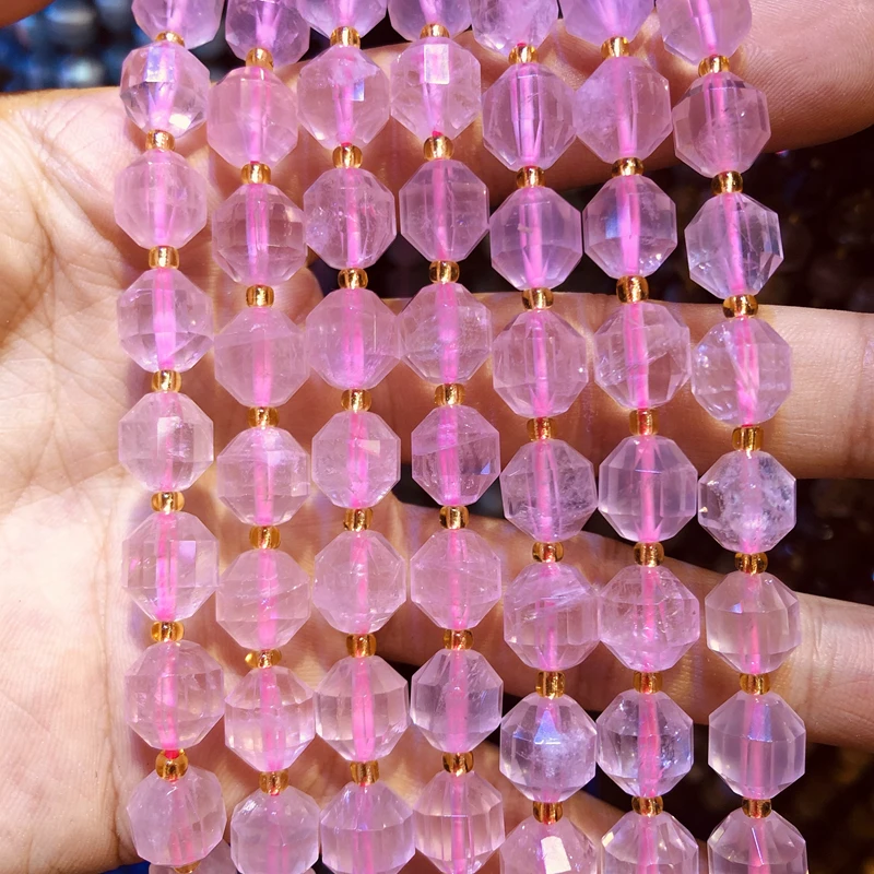 

Wholesale Natural Rose Pink Quartz Beads,Hand Cutting Beads 10mm Faceted Gem Stone Loose Beads for jewelry,1string 15.5"