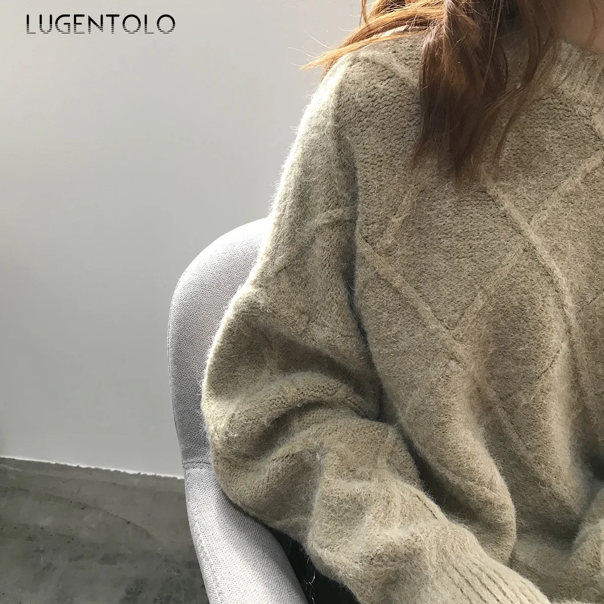 Lugentolo, женский свитер, осенний, зимний, вязаный, Круглый ворот, свободный, корейский, уютный, теплый, длинный рукав, для девушек, Повседневный, модный