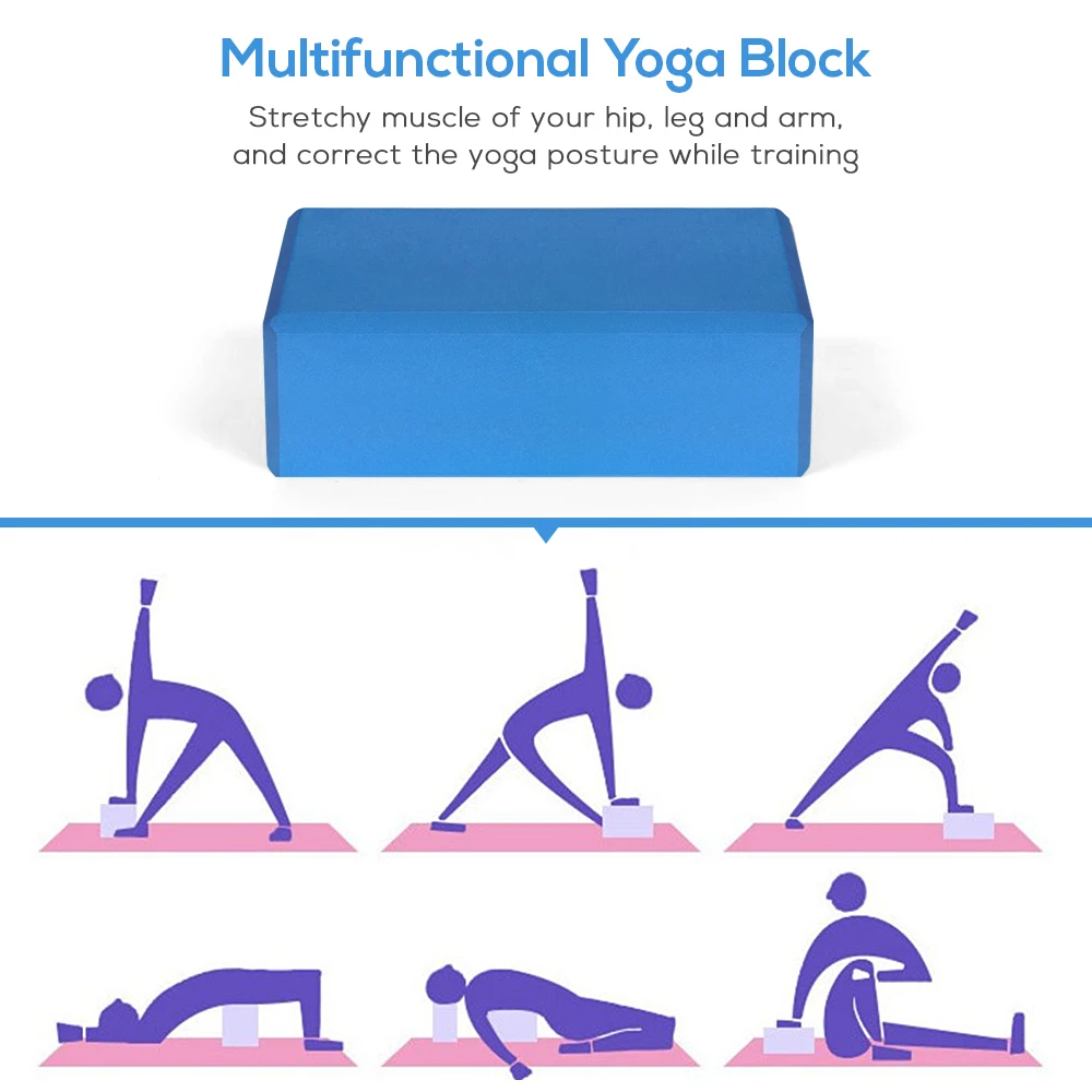 2pcs EVA Yoga Blocks Cotton Fitness Exercise Workout Stability Brick w/1pc Strap 
