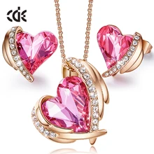 CDE Women Gold Jewelry Set Embellished with crystals Necklace Earrings Sets Heart Jewelry Valentine's Day Gift
