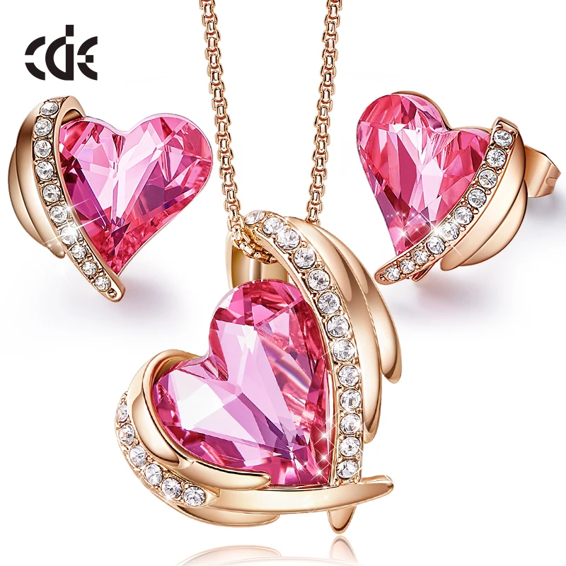 CDE набор женских золотых украшений украшенных кристаллами Swarovski розовое сердце колье серьги подарок на день