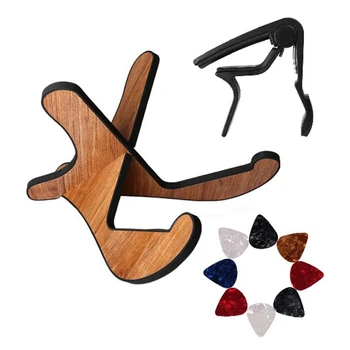 

Guitar Stand Universal Acoustic Wooden Guitar Stand with Guitar Capo & 8 Guitar Picks for Musical String Instrument