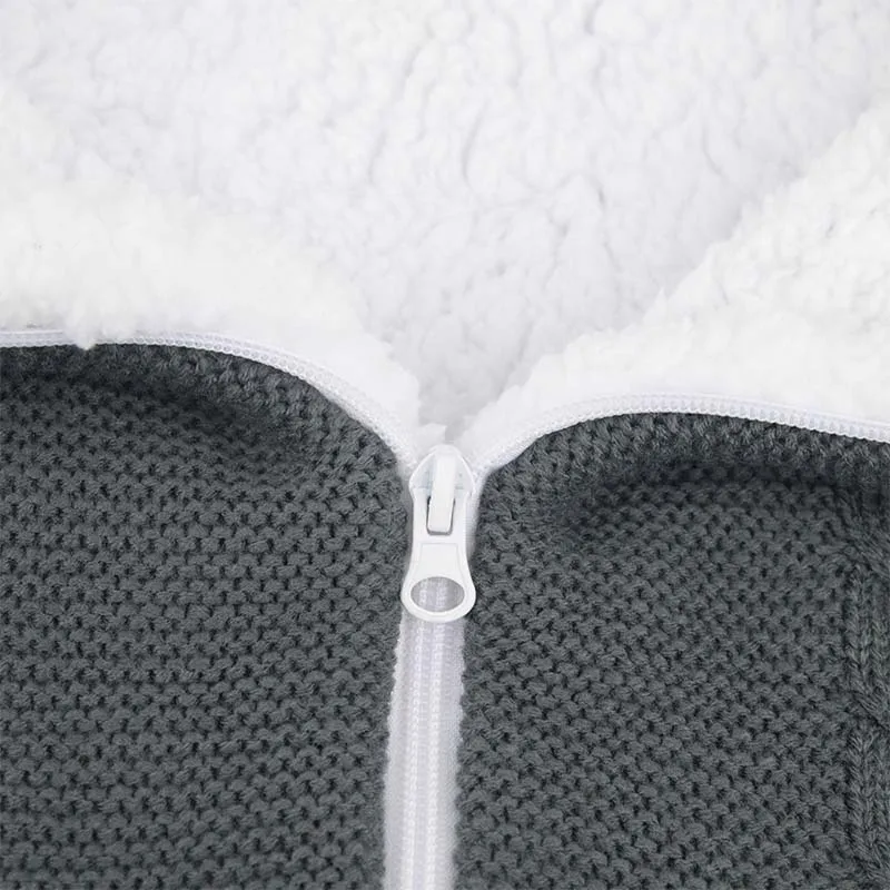 2 in 1 Winter Baby Stroller Sleeping Bag Blanket Outdoor Zipper Baby Knitted Sleeping Bag Wool Warm Brushed Thick Baby's Blanket images - 6