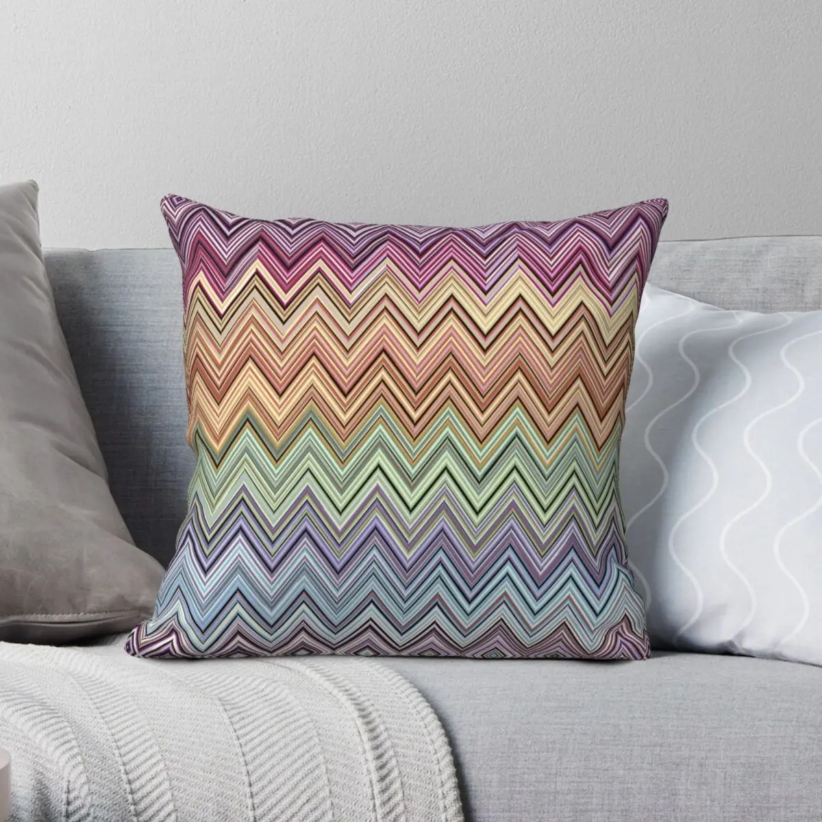 Casa Zig Zag Federa Quadrata Poliestere Lino Velluto Stampato Zip Decor Federa Per Cuscino Auto 18"