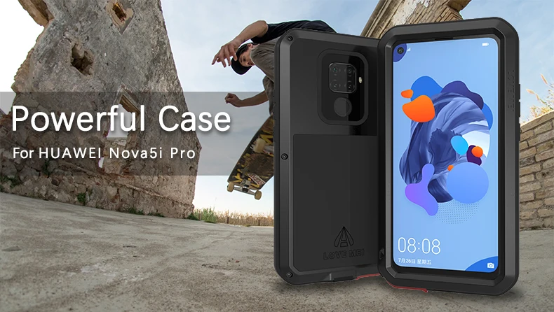 LOVEMEI мощный металлический водонепроницаемый чехол для huawei Nova 5i Pro чехол противоударный полный корпус Защита Броня защитный чехол для телефона