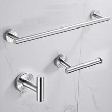 304 Stainless Steel Bathroom Accessories Set Sliver Creative Bath Towel Bar Ring Shelf Toilet Paper Towels Holder Coat Robe Hook