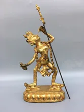 

13"Chinese temple collection Old Bronze Gilt Dakini Buddha Statue Man walking in the sky Wisdom and compassion Enshrine