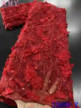 

French Lace Fabrics With Beads American Fashion Mesh High Quality Europe Stone Tulle Latest Red AMY3269B