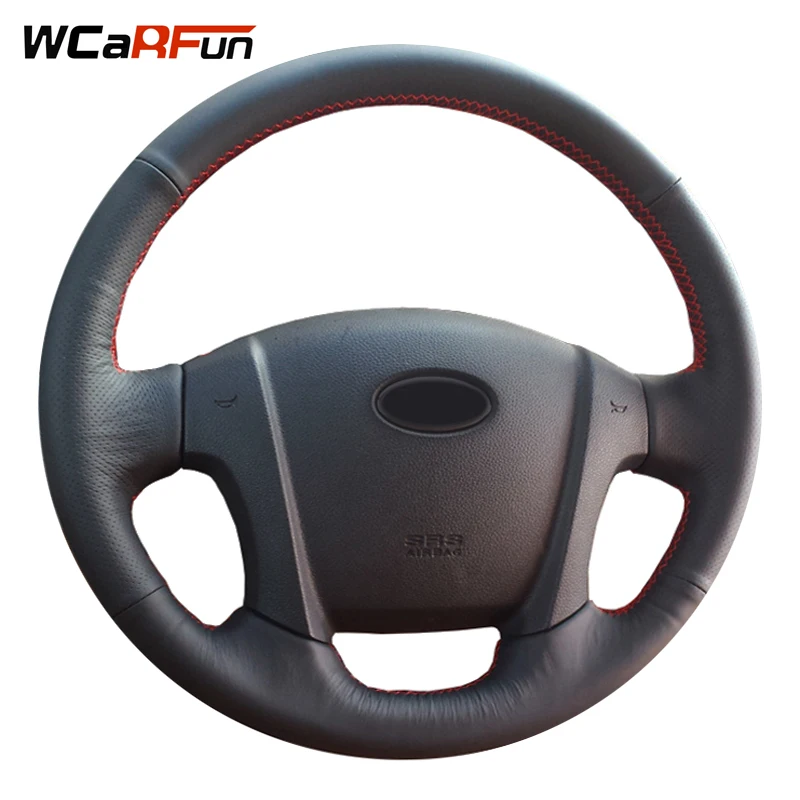 Wcarfun Handstitched Black Artificial Leather Car Steering Wheel Cover