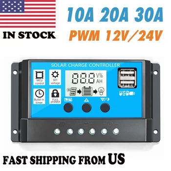 

US Fast Shipping 10/30/20A Solar Charge Controller 12V/24V Solar Panel Battery Controller Regulator With Dual USB LCD Display