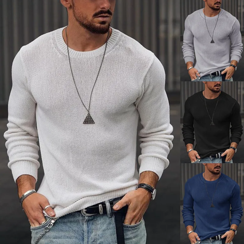 

Men 2022 Spring Autumn Long Sleeve Sweaters Fashion Mens O-Neck Sweater Pullovers Streetwear Casual Solid Slim Knit Jumper Tops
