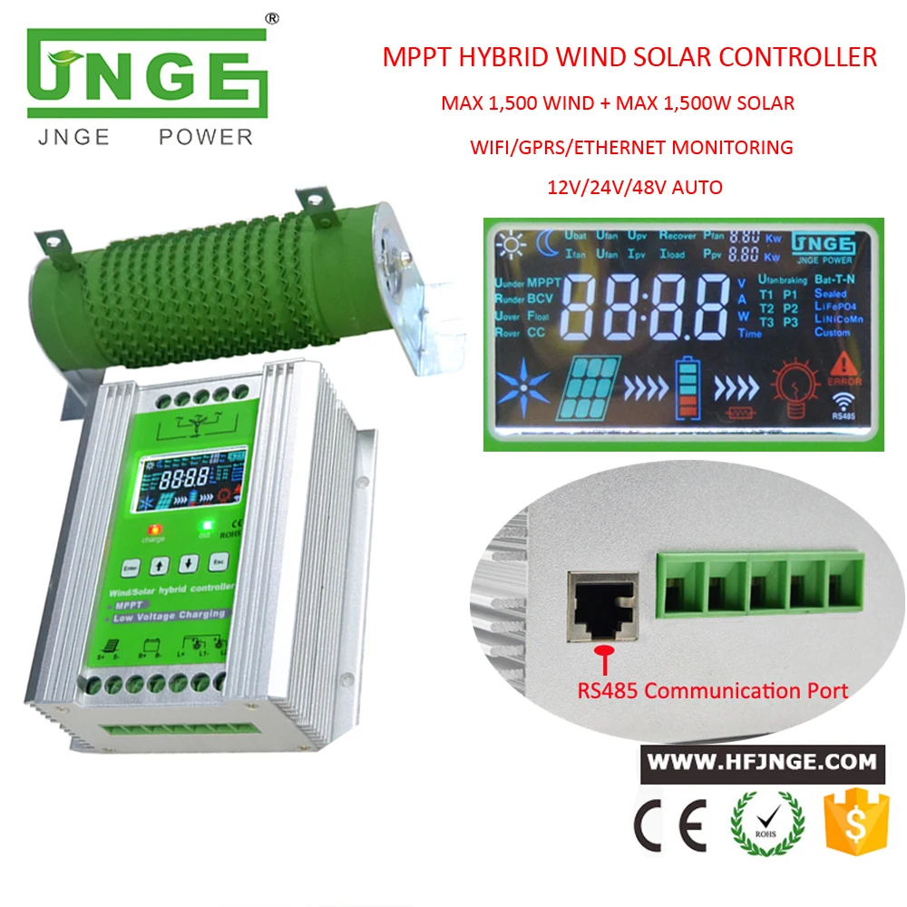 Venda direta da fábrica 300w-3000w 12v 24v 48v solar vento híbrido controlador de carga com wifi gprs monitoramento sem fio