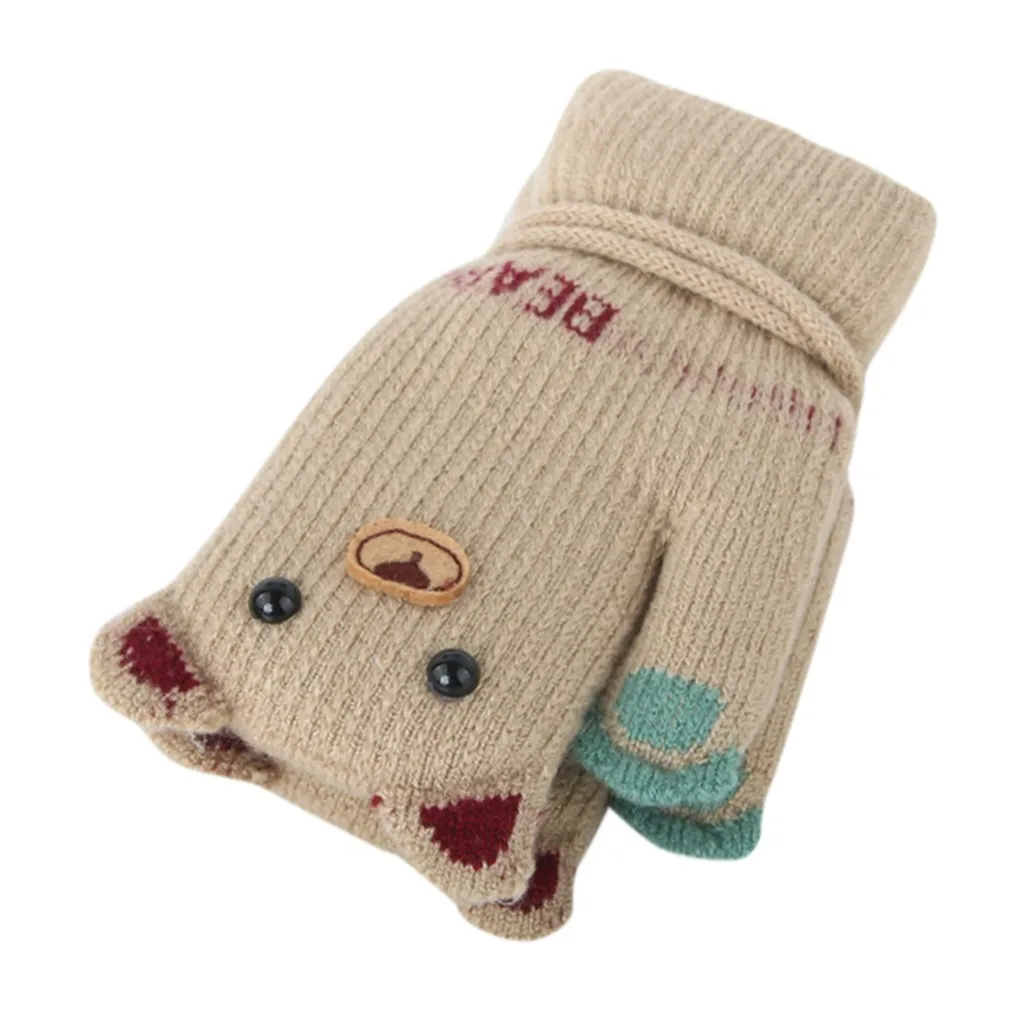Зимние Детские перчатки для малышей для девочек и мальчиков, вязаные Мультяшные Лоскутные теплые варежки с ремешком, детские перчатки с пальцами, Rekawiczki Dzieciece