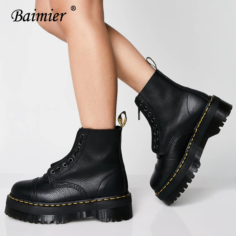 Baimier/ г., зимние женские ботильоны из лакированной кожи, женские ботинки на платформе на молнии женские Ботинки martin на шнуровке в уличном стиле