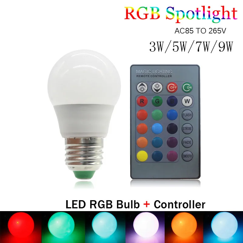 E27 светодиодный 16 Цвет Изменение RGB магический Bulb3/5/7/9 Вт 85 265V лампа Spotlight + ИК пульт
