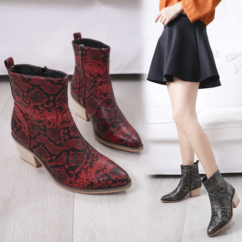 

Classics Fashion Women Autumn Ankle Boots Round Toe Med Vintage Short Boots Concise Leisure Winter Shoes Plus Size