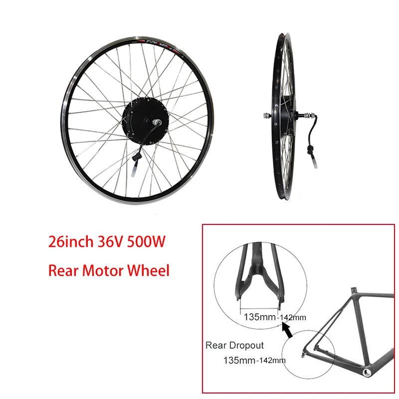 26 500W Rear wheel 36 в 250 Вт 350 Вт 500 Вт Eletric велосипедный моторный комплект набор преобразования для электрического велосипеда 20''26'700c Электрический передний задний мотор колеса Bicicleta Eletrica - Цвет: 26 500W Rear wheel