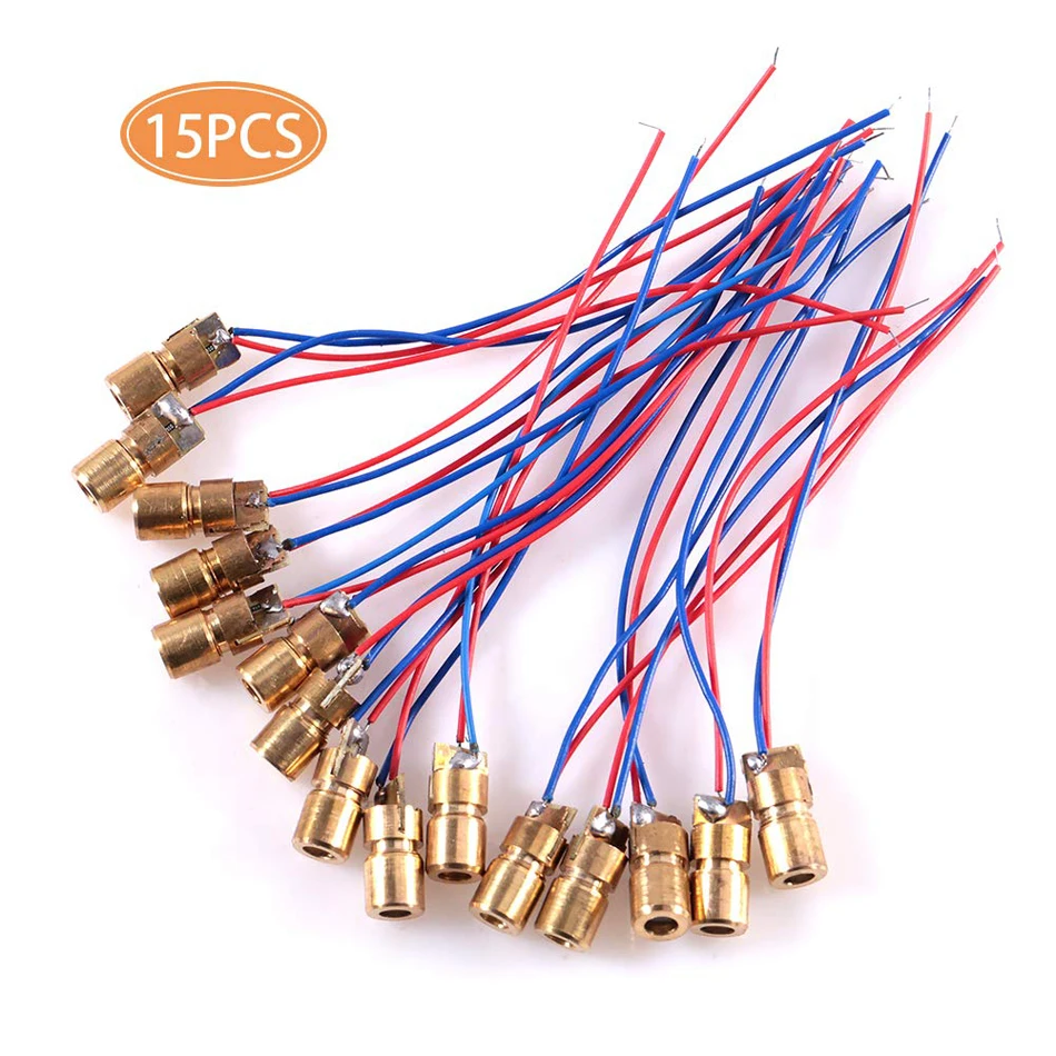 15pcs 5V 650NM 5Mw Red Dot Laser Head Diode Tube 6mm with Leads | Электронные компоненты и принадлежности